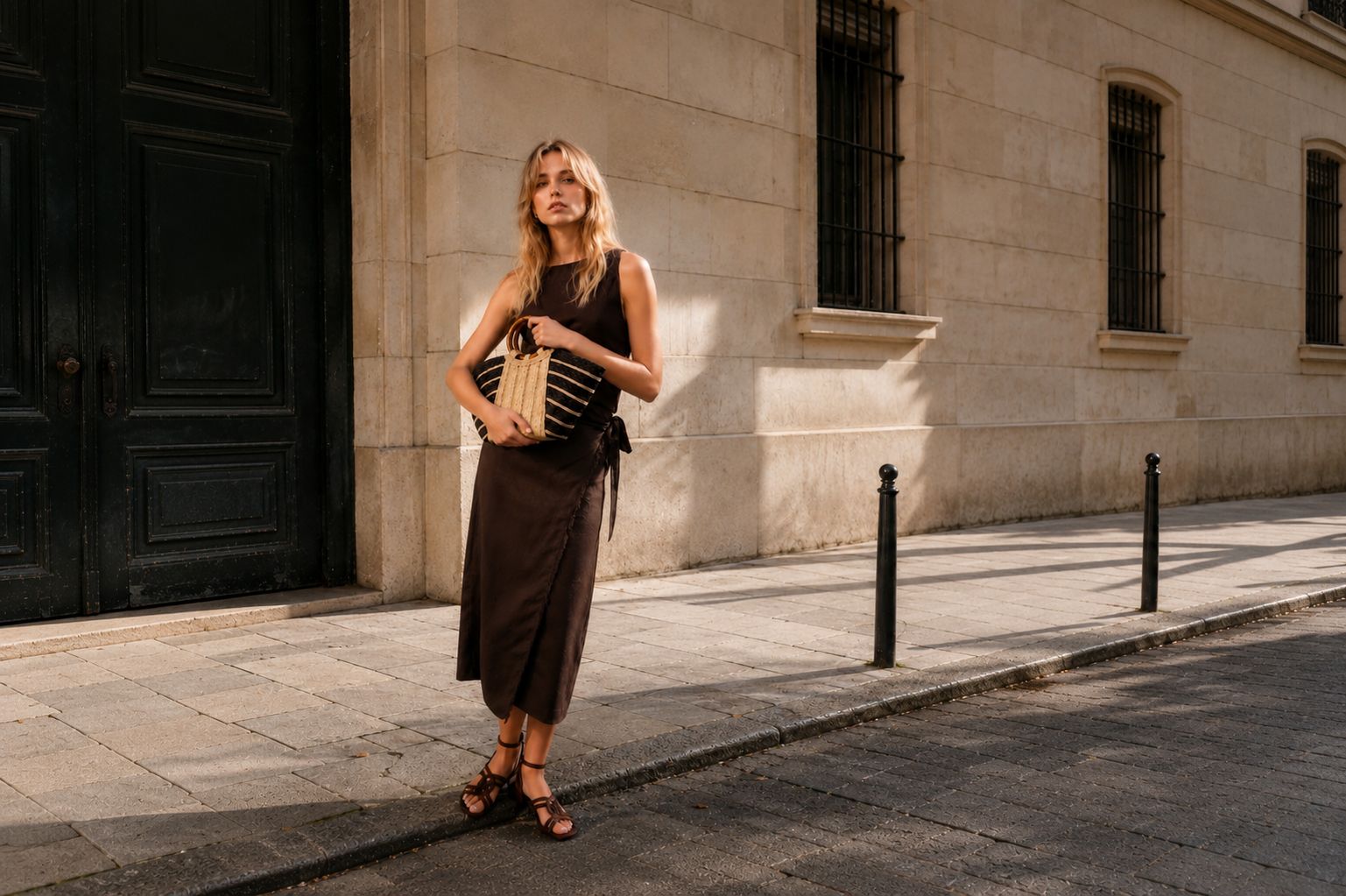 Bolso de rafia VADELLA con asa efecto bambú - Arden House