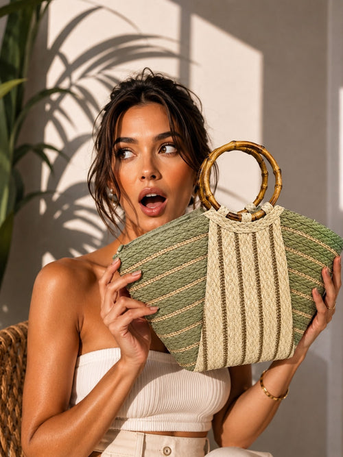 Bolso de rafia VADELLA con asa efecto bambú - Arden House